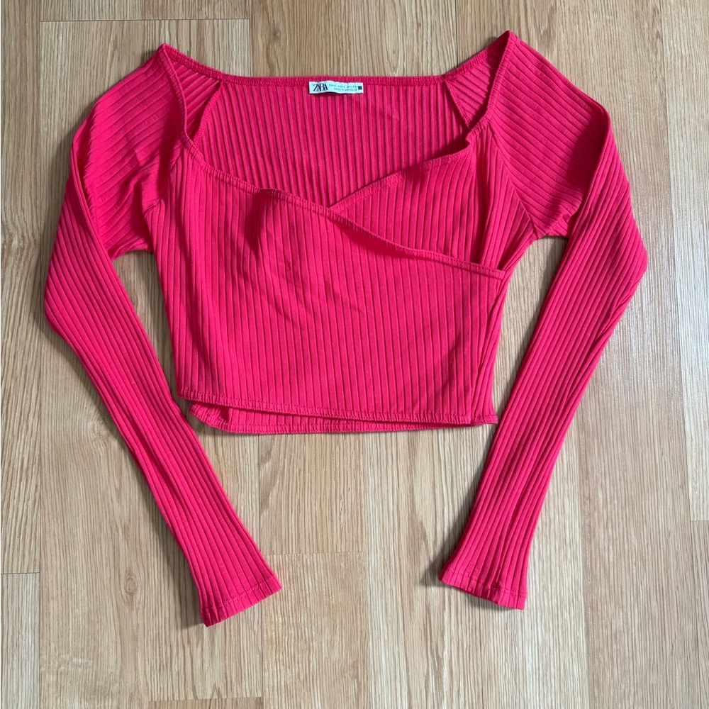 Zara Red Ribbed Top